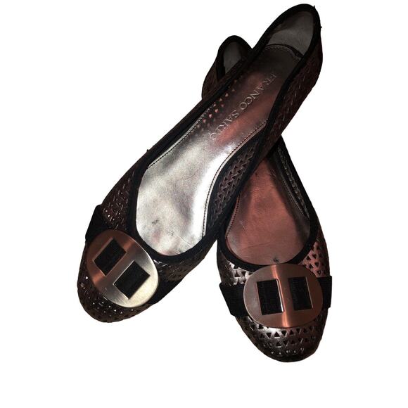 Franco Sarto Silver/Black Perforated Leather Flats Size 8.5M - Picture 1 of 11
